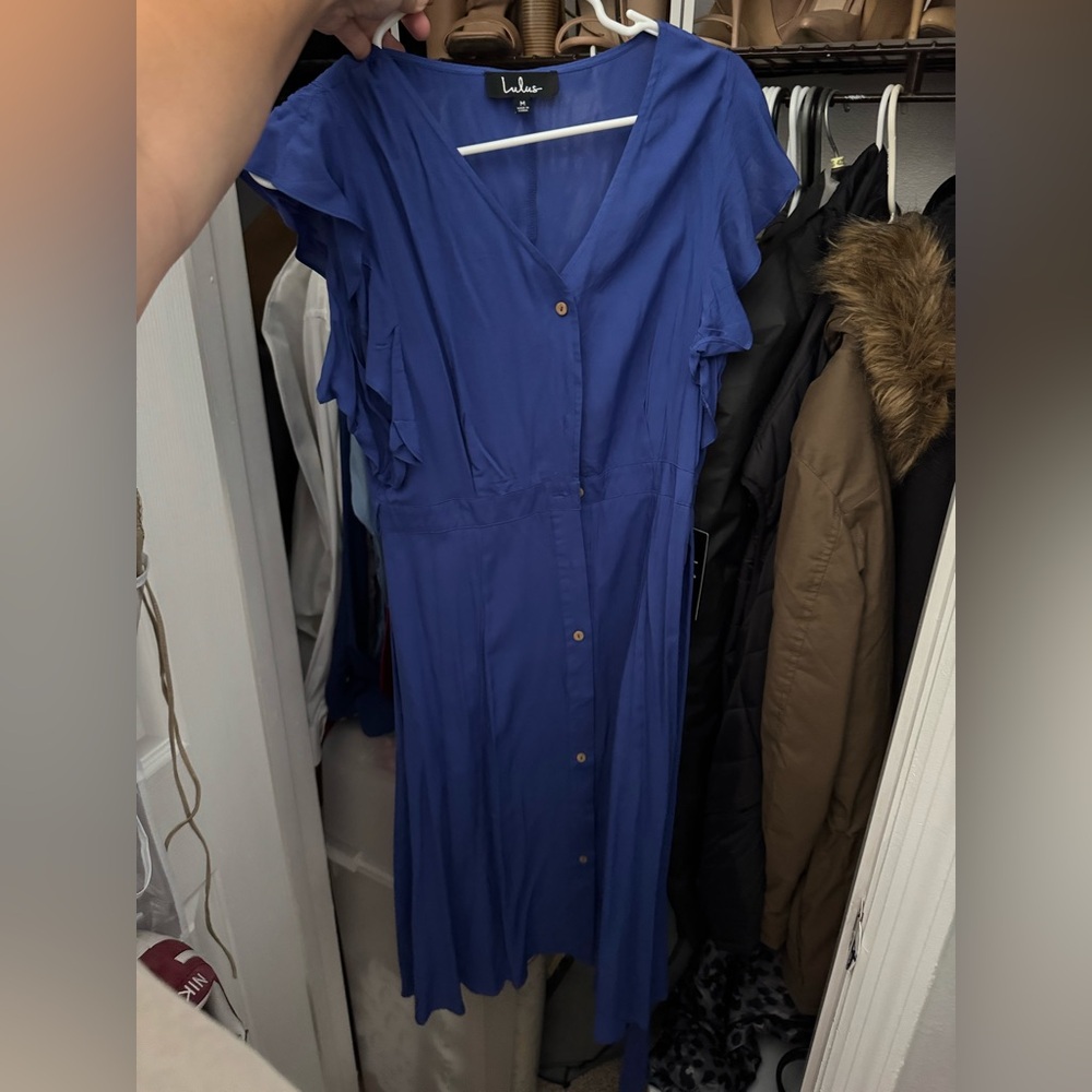 Lulus Blue Women's button down midi Dress
